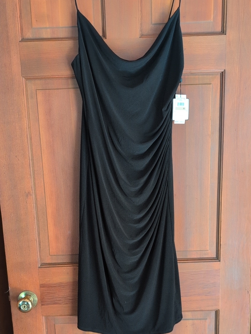 Laundry By Shelli Segal Black Draped Midi Slip Dress